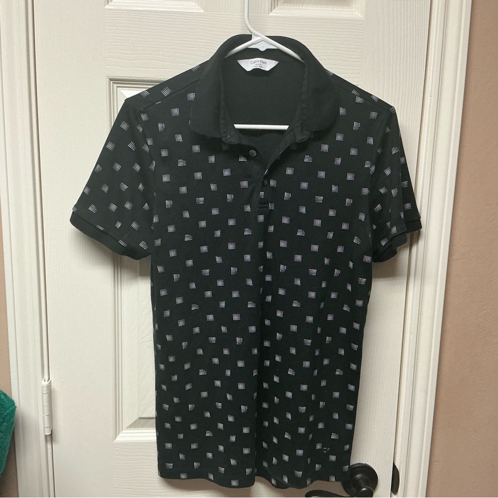 Calvin Klein Black Polo Shirt with Polka Dot Pattern